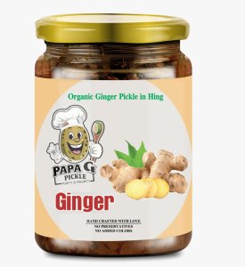 PAPA G PICKLE | Ginger Pickle in Pure & Unrefined Cold Pressed Mustard Oil | Organic Homemade Ginger Pickle Adrak Ka Achaar | Sun-dried, Chemical-Free, No Preservatives | 500g glass Pack