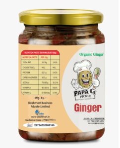 PAPA G PICKLE | Ginger Pickle in Pure & Unrefined Cold Pressed Mustard Oil | Organic Homemade Ginger Pickle Adrak Ka Achaar | Sun-dried, Chemical-Free, No Preservatives | 500g glass Pack