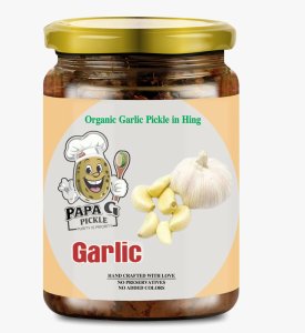 PAPA G PICKLE | Garlic Pickle in Pure & Unrefined Cold Pressed Mustard Oil | Organic Homemade Garlic Pickle Lahsun Ka Achaar | Sun-dried, Chemical-Free, No Preservatives | 500g glass Pack